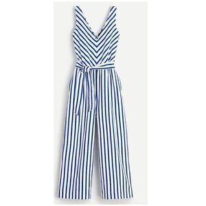 J. Crew Blue and White Striped V-Neck Wide-leg Jumpsuit Size 2 NWT